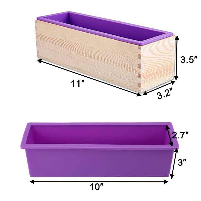 Ogrmar Silicone Soap Molds Kit-42 oz Wooden Silicone Rectangular Mold with Stainless Steel Wavy & Straight Scraper for Soap Cake Making (Purple) - Image 4